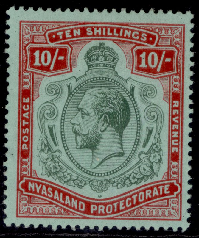 NYASALAND PROTECTORATE GV SG96e, 10s green & dp scarlet/green LH MINT. Cat £150.