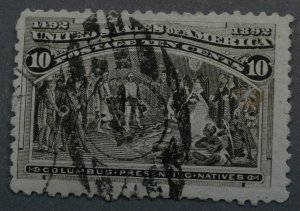 United States #237 10 Cent Columbian Bar Cancel w/ Numeral White Paper