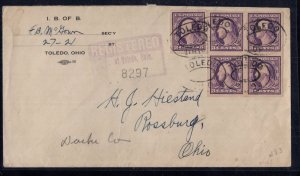 U.S. - 483 - Block of 4+ Single on cover - Toledo, Oh - Registered cover