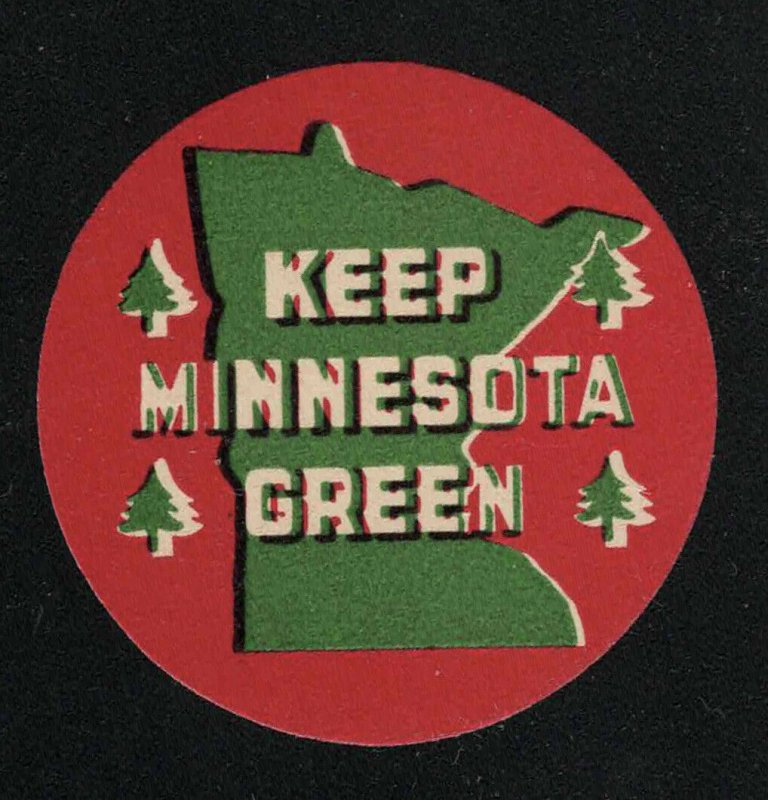 Two Vintage Keep Minnesota Green Poster Stamps - Prevent Forest Fires