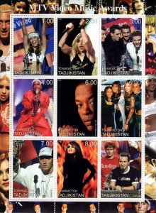 Tajikistan 2000 Madonna/Jennifer Lopez/Eminem MTV Music Awards Sheetlet (9) MNH