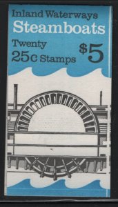 US, 2409A, MNH, 4 PANE BOOKLET, 1989, INLAND WATERWAYS STEAMBOATS