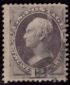 US Stamp #151 12c Dull Violet Clay USED SCV $200. Face-Free Cancel