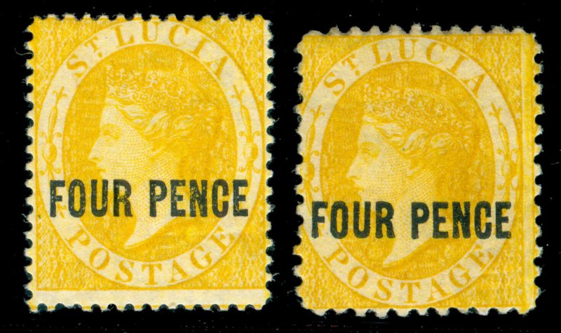 MOMEN: ST. LUCIA SG #27,30 1882-4 P14,P12 MINT OG H LOT #60353