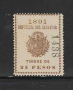 SALVADOR. EL 1891 25p REVENUE TAX STAMP MINT VF NH O.G (4SAL)