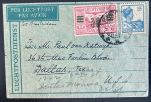 1933 Bandoeng Netherlands Indies Airmail  Cover To Dallas TX Usa