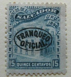 A6P38F208 Salvador Official Stamp 1896 Wmk Liberty Cup optd 15cmh*-