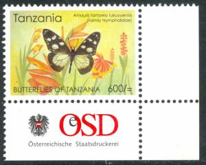 TANZANIA 2005 600sh BUTTERFLY ISSUE with Inscribed Margin Sc 2396 MNH