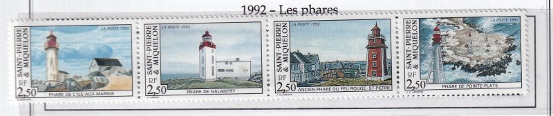 SPM ,  St. Pierre et Miquelon 1992 - Lighthouses - MNH  strip    # 580