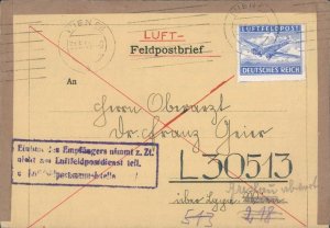 3rd Reich Luftfeldpost Airmail Not Possible Feldpost G46954