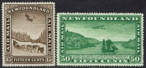 NEWFOUNDLAND 1931 AIRMAIL 15C AND 50C NO WMK