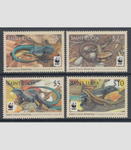 St. Lucia 2008 WWF Reptiles Whiptail set (4) Perforated mnh.vf