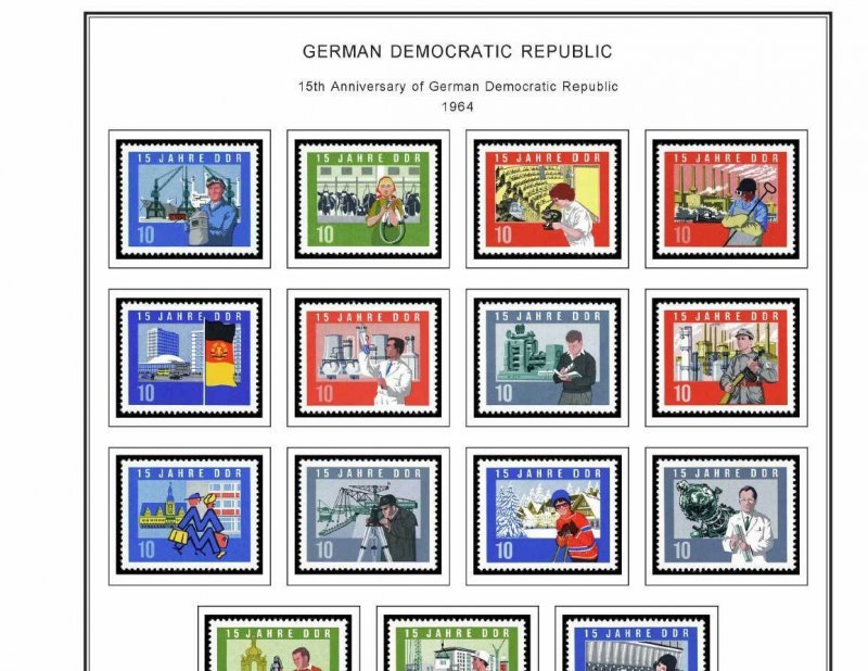 GERMANY [EAST-DDR] STAMP ALBUM PAGES 1949-1990 (334 color illustrated pages)