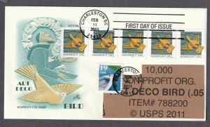 FDC PNC 5c Art Deco Bird P1111 US 4495 combo Coil Label 10,000 Stamps F-VF