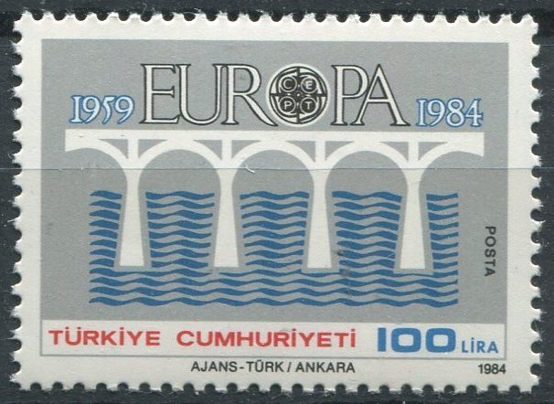 Turkey Sc#2276 MNH, 100L gray & multi, Europa (C.E.P.T.) 1984 - Bridge-25th A...