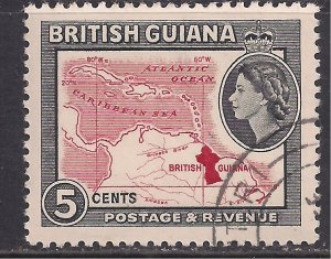 British Guiana 1954 - 63 QE2 5cts Map of Caribbean Used SG 335 ( J994 )