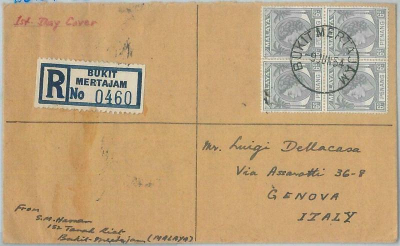 77308 - MALAYA  Penang - POSTAL HISTORY - Registered FDC Cover 1954  - SG # 52