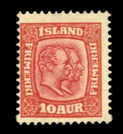 Iceland #76 Cat$150, 1907 10a scarlet, part original gum