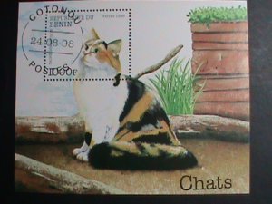 BENIN STAMP:1998- COLORFUL LOVELY BEAUTIFUL CAT- CTO S/S SHEET VERY FINE