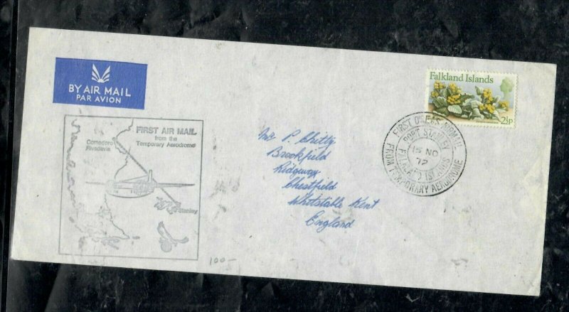 FALKLAND ISLANDS COVER (PP0301B) 1972 QEII  FF COVER VIA ARGENTINA TO ENGLAND