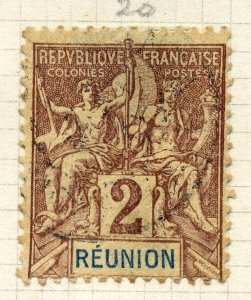 FRENCH REUNION;  1892 early Tablet Type issue Mint used 2c. value