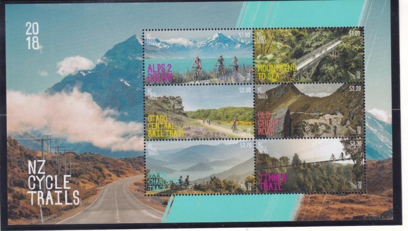 NEW ZEALAND 2018 CYCLE TRAILS SET AND S/SHEET MNH POST OFFICE FRESH