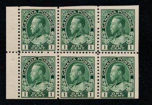 CANADA 104a MINT FINE NH 1c GREEN KGV BOOKLET PANE ADMIRAL SERIES