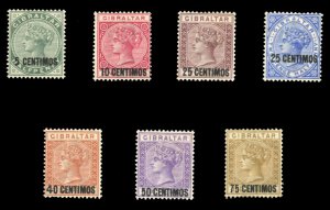 Gibraltar #22-28 Cat$262.50, 1889 Spanish Currency, complete set, hinged