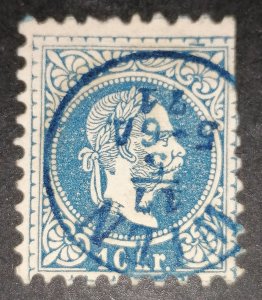 Austria 10kr 1867 type 1, blue cancelation