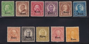 US 658-668 Kansas Overprint Complete Set Mint F-VF OG H SCV $216 (005)