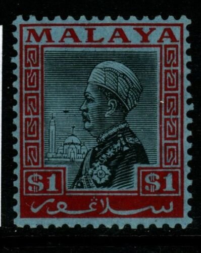 MALAYA SELANGOR SG83 1936 $1 BLACK & ROSE/BLUE MTD MINT 