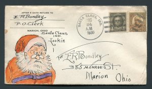 1930 Santa Claus, Indiana to Marion, Ohio - Hand Drawn / Painted - Still Sealed