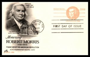 US UX92 Robert Morris Artcraft U/A FDC Postal Card