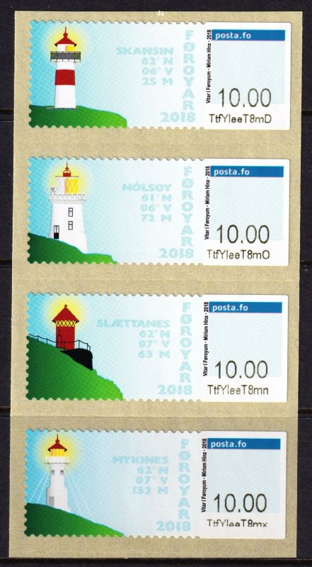Faroe Islands 2018 Lighthouses - Frama/ATM/Machine Stamps Mint MNH Set Strip