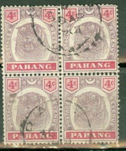 Malaya Pahang 14A used block of 4 CV $78