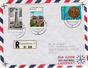 Luxembourg 1977 Registered Airmail Cover with Europa issue to Calif.