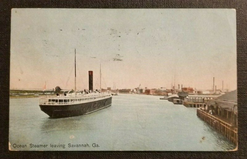 1909 Postcard Cover SS City of Macon Steamer Savannah to Atlanta Georgia