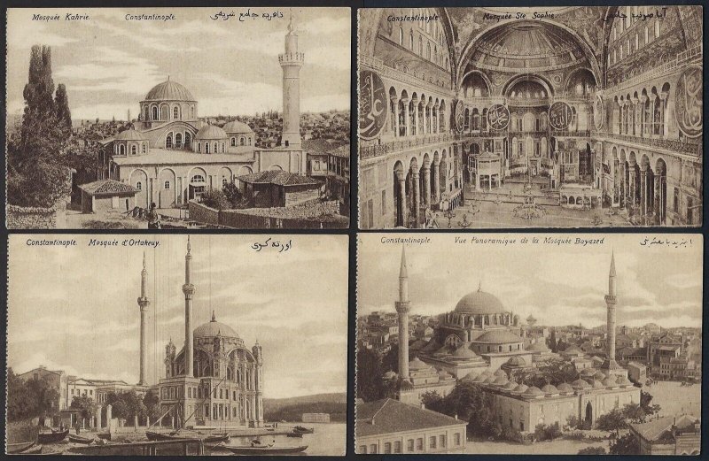 TURKEY 1900 FOUR POST CARD VIEWS OF MOSQUES ORTAKEVY FATIH BAYAZED KAHRIE