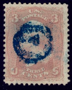 US 65 3c 1861 George Washington dark blue heart in circle cancel PF cert