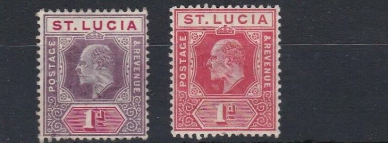 ST LUCIA  1904 - 10  S G    66 - 67  2 X 1D   VALUES  MH S G 67 HAS LIGHT CREASE