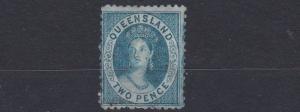 AUSTRALIA  QUEENSLAND  1868 - 74  S G 87  2D  DEEP BLUE  NO GUM 