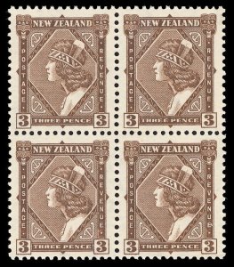 New Zealand 1936 3d Maoro Girl Perf 14x13½ WATERMARK INVERTED block MNH. SG 582w