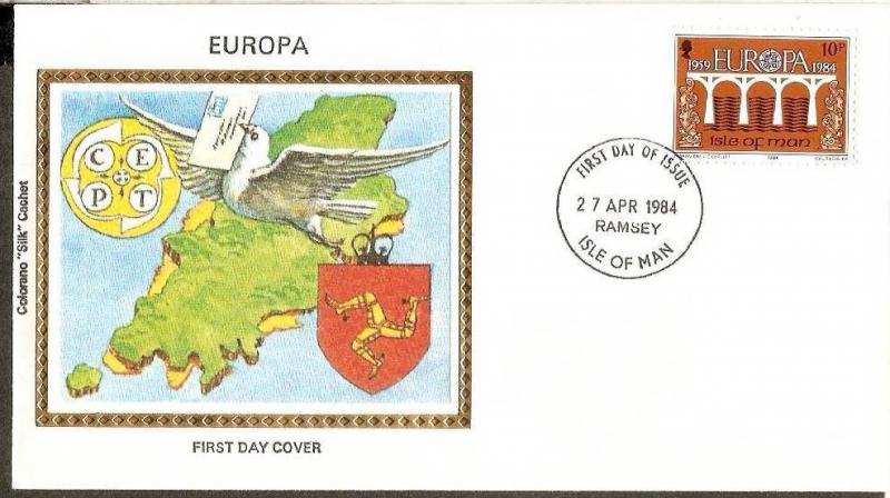 Isle of Man 1984 EUROPA Dove Coat of Arms Map Colorano Silk Cover # 13291