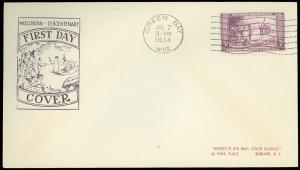 JUL 7 1934 GREEN BAY WISCONSIN TERCENTENARY, ROESSLER Cachet, SC #739 ROE-1 FDC!