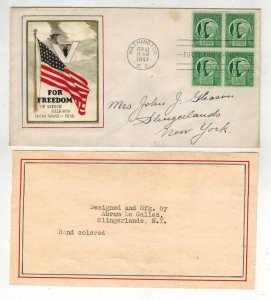 Patriotic FDC WW2 RARE LEGALLEZ APPLIQUE 908 FOUR FREEDOMS FOR FREEDOM & CARD