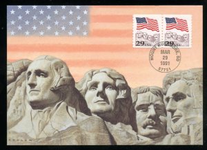 US 2523 Flag over Mt Rushmore coil FDI 3/29/91 UA Unicover Maximum card