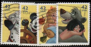 United States 4342-45 - Used - 42c Disney Characters (2008) (cv $1.20)