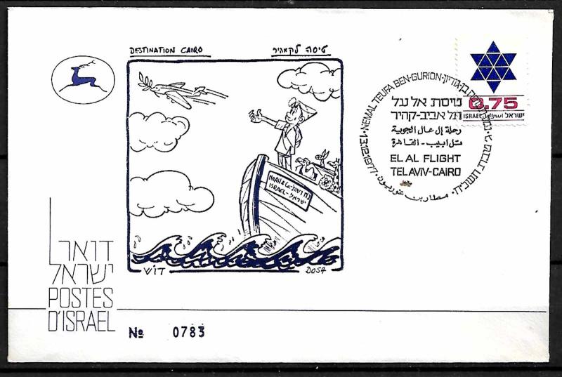 ISRAEL STAMPS NUMBERED COVER EL-AL FLIGHT TEL-AVIV - CAIRO. AIRPORT PMK., 1977
