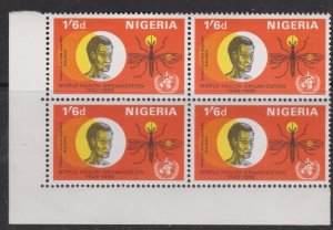 Nigeria 1968 World Health Organisation 1s,6d Block of 4 Mint Never Hung SG 208