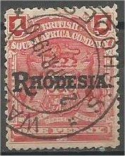 RHODESIA, 1909, used 1p, Overprinted, Scott 83